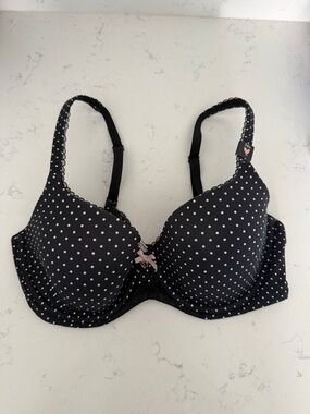 Victoria's Secret Black Polka Dot Padded Bra with Pink Bow